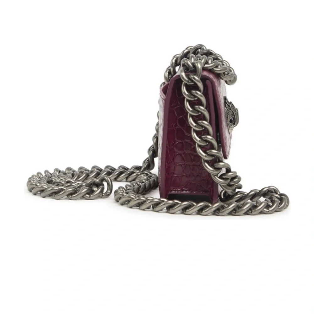 Kurt Geiger London Shoreditch Croc Leather Chunky Chain Bag Wine Red NWT - Picture 2 of 8
